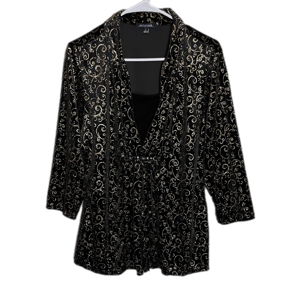 Studio I Black Velvet Cardigan with Gold Swirl Detail